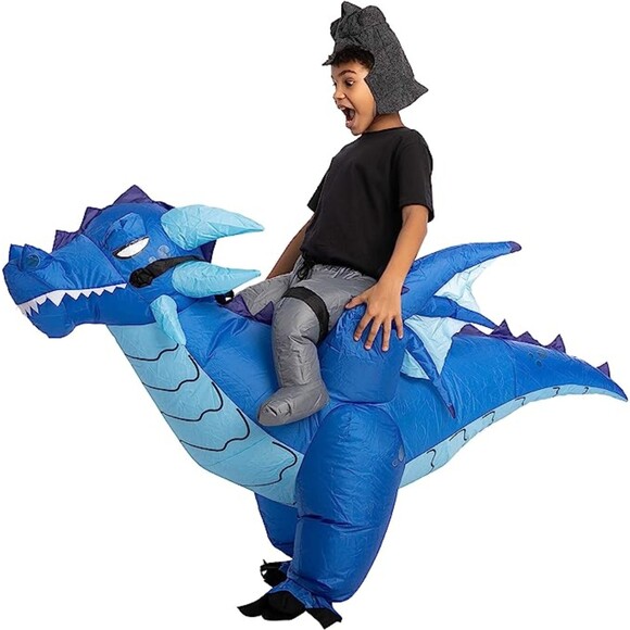 Inflatable Costume Ride Ice Dragon Inflatable Costume Blue Unisex Child 7-10 yr - Picture 2 of 5